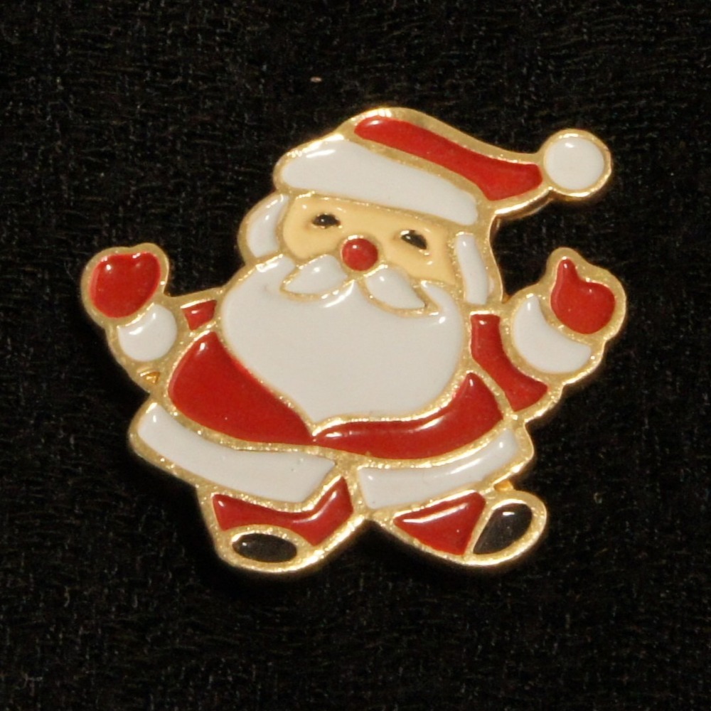 Vintage Santa Claus Brooch Red White Enamel Gold Tone Christmas Pin Korea
